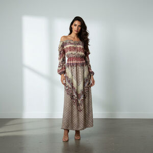 2/$30 Love Reign Off The Shoulder Boho Printed Sheer Maxi Dress Size Small